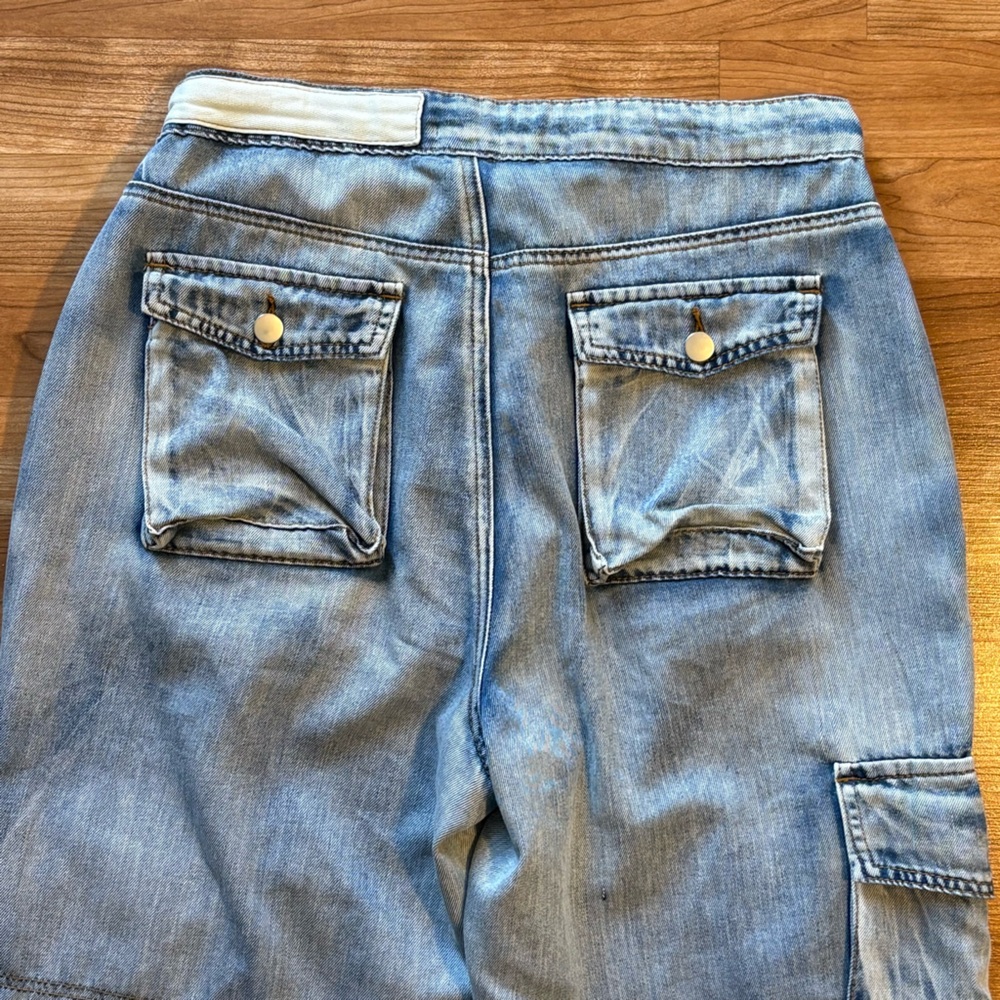 POL Multi Cargo Pocket Drawstring Waist Baggy Denim Joggers Women’s Large - Picture 9 of 15